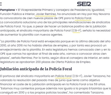 Consejero Remírez, menos demagogia y más cumplimiento de la Ley de Policías de Navarra